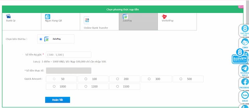 gửi tiền cá cược qua Zalo Pay